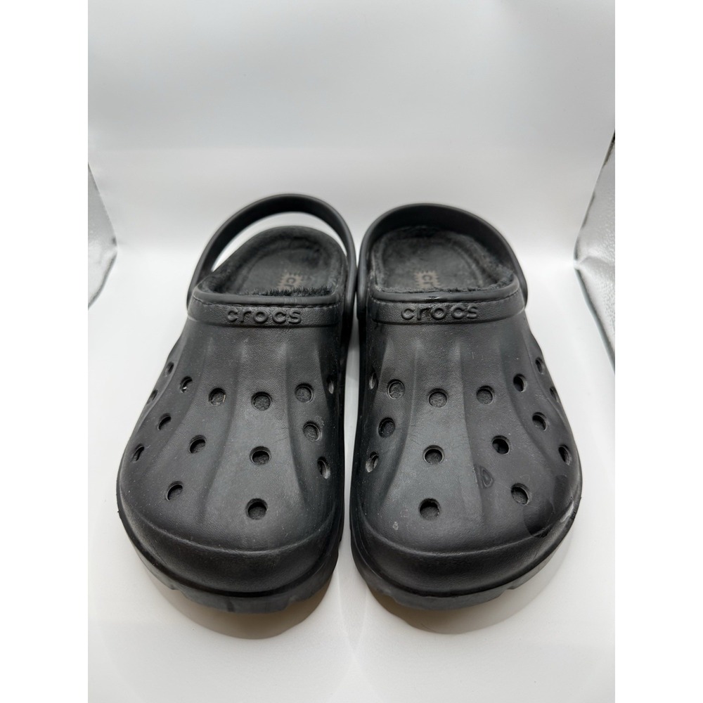 Crocs Classic Lined Clogs M8 W10 Black Fuzzy Fur Slip On Shoes Unisex